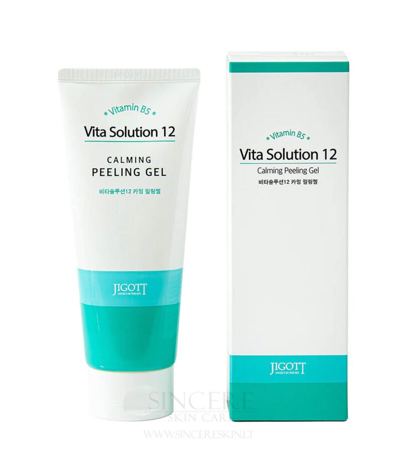 Jigott Vita Solution 12 Calming Peeling Gel – raminantis veido šveitimo gelis kaina korejietiska kosmetika
