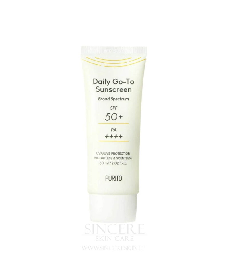 Purito Seoul Daily Go-To Sunscreen – kasdienai skirtas kremas nuo saulės kaina korejietiska kosmetika
