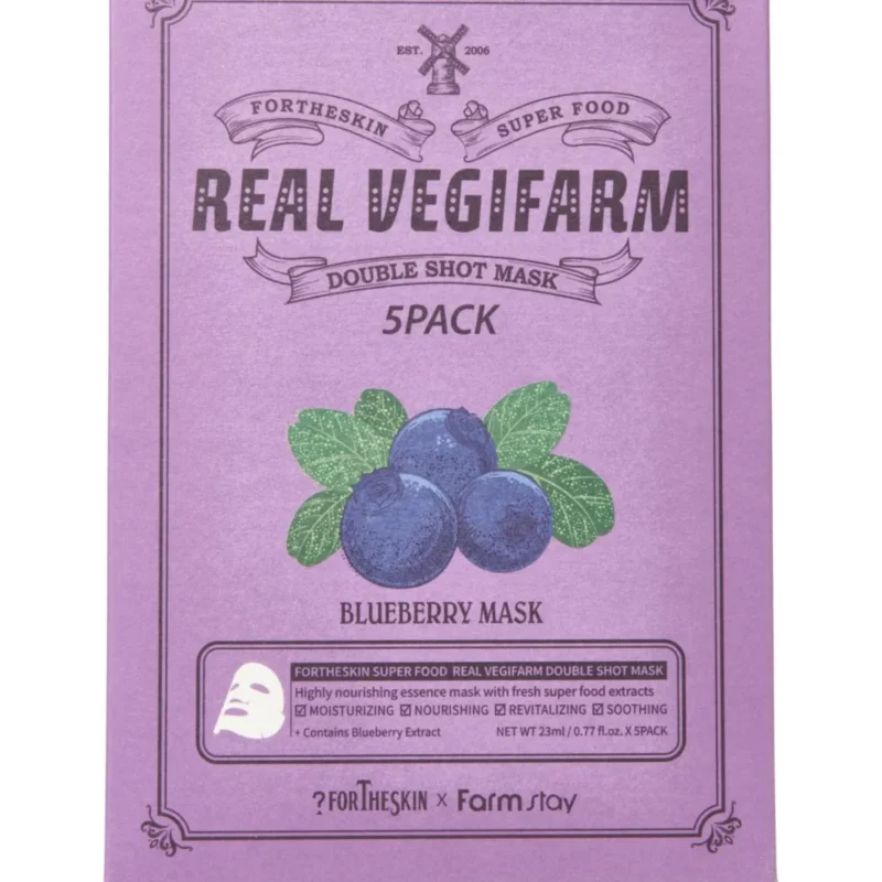 Fortheskin Super Food Real Vegifarm Double Shot Mask Blueberry kaina